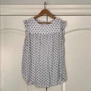 ❤️Loft Sleeveless Blouse Ruffle Detail Blue White